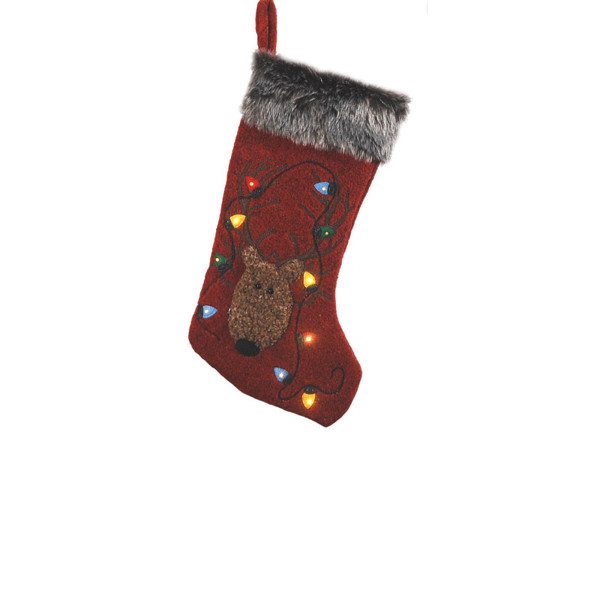 4/48 - 51cm red reindeer stocking w/LED
