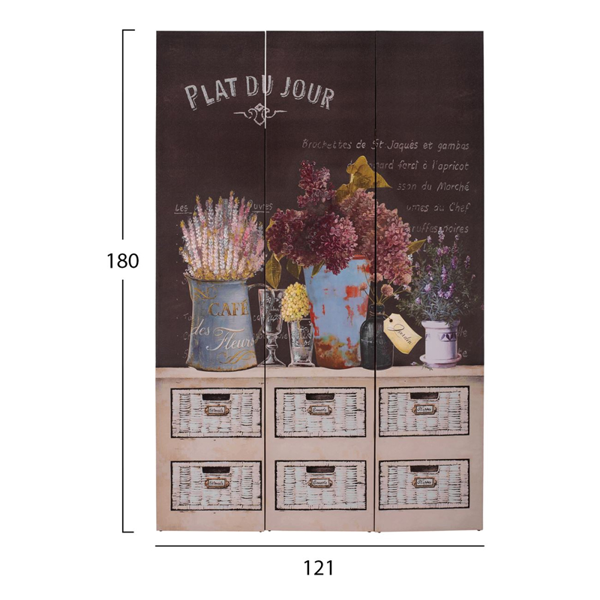 HM7152.02 ΠΑΡΑΒΑΝ ΤΡΙΦΥΛΛΟ ΔΥΟ ΟΨΕΩΝ ΣΕ ΚΑΜΒΑ  FLOWERS 180Χ121