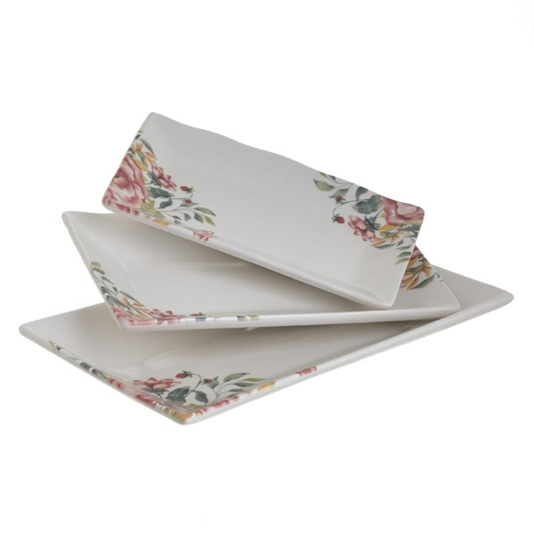S/3 ΠΙΑΤΕΛΑ ΟΡΘΟΓΩΝΙΑ ΚΕΡΑΜΙΚΗ FLORAL 30CM