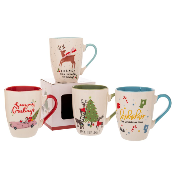 ΛΕΥΚΗ ΚΕΡΑΜΙΚΗ ΚΟΥΠΑ ΜΕ ΧΡΙΣΤΟΥΓΕΝΝΙΑΤΙΚΕΣ ΦΙΓΟΥΡΕΣ 4 ΣΧΕΔΙΑ ΣΕ ΚΟΥΤΙ 280ml