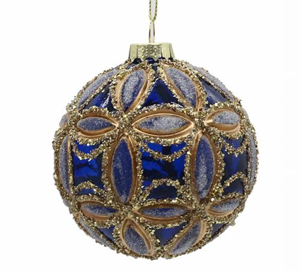 BL502 ΓΥΑΛ.ΜΠΑΛΛΑ BAROQUE ΜΠΛΕ / ΧΡΥΣΗ 10CM