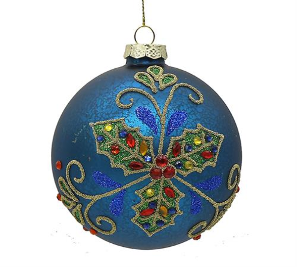 BL504 ΓΥΑΛ.ΜΠΑΛΛΑ ΜΠΛΕ ΜΕ ΠΟΛΥΧΡ.ΦΥΛΛΑ ΓΚΥ 8CM