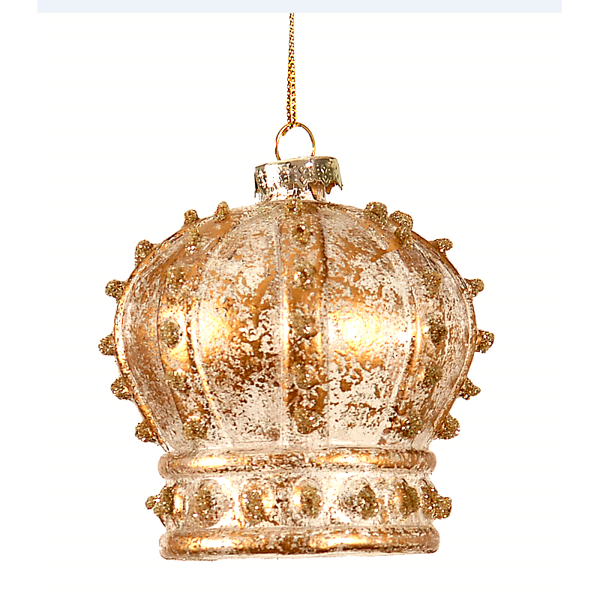 12/120-10cm Glass gold crown orn