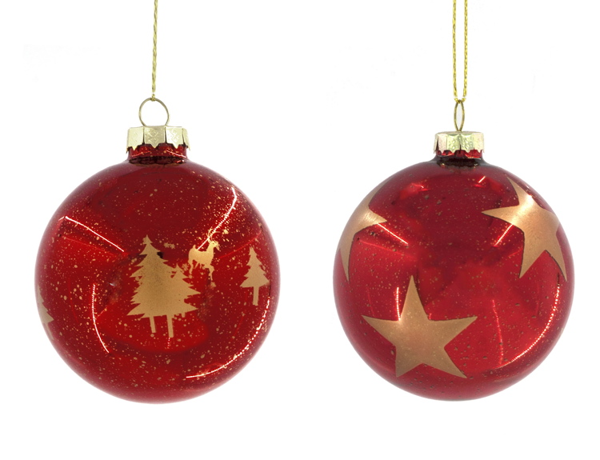 KA899 ΓΥΑΛΙΝΗ ΜΠΑΛΛΑ ΚΟΚΚΙΝΗ ΜΕ ΧΡΥΣΟ ΝΤΕΚΟΡ 2ΣΧΔ. 8cm