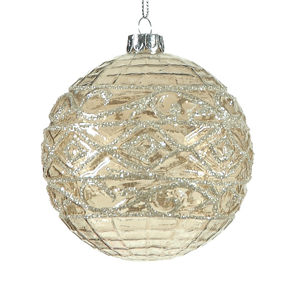 10cm glass antique silver ball w/glitter