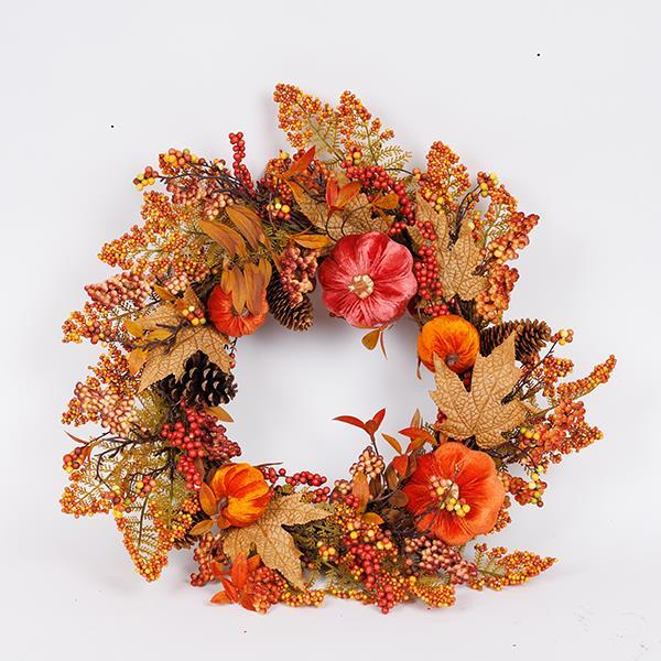 ΣΤΕΦΑΝΙ ΜΕ ΦΥΛΛΑ ΣΦΕΝΔΑΜΟΥ ΚΑΙ ΠΟΡΤΟΚΑΛΙ ΒΕΛΟΥΔΙΝΕΣ ΚΟΛΟΚΥΘΕΣ, 60cm