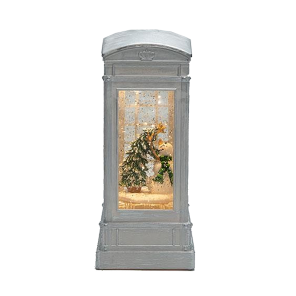 ΤΗΛΕΦΩΝΙΚΟΣ ΘΑΛΑΜΟΣ ΜΕ ΧΙΟΝΑΝΘΡΩΠΟ, ΛΕΥΚΟΣ, ΜΕ ΝΕΡΟ ΣΤΟ ΕΣΩΤΕΡΙΚΟ, ΦΩΤΙΖΟΜΕΝΟΣ, ΜΠΑΤΑΡΙΑΣ, TIMER, 8.8x8.8x21cm