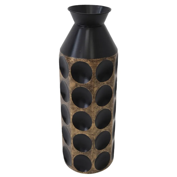 ΓΚΡΙ/ΛΕΥΚΟ  15-90024//ΜΕΤΑΛΛΙΚΟ ΒΑΖΟ ΜΑΥΡΟ/ΧΡΥΣΟ ΚΥΚΛΟΙ - Φ19.7x61.6cm 4/KIB